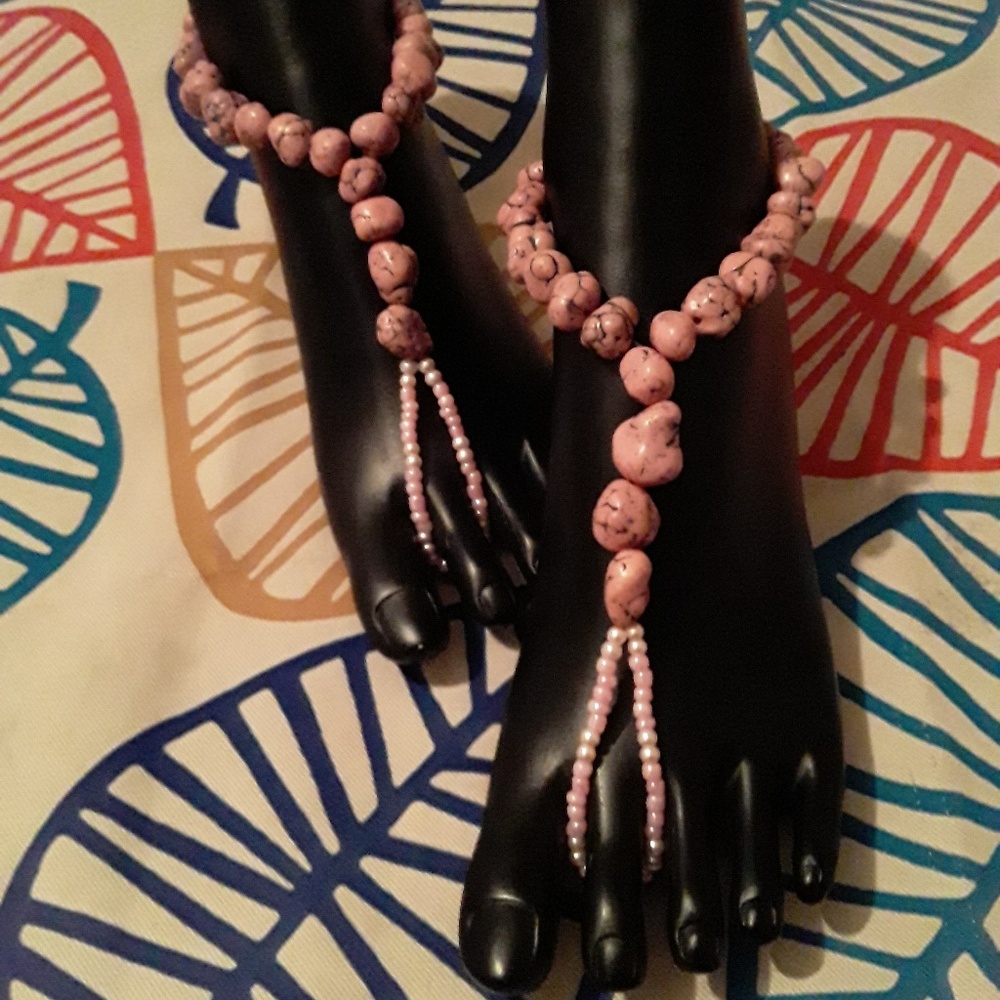 Handmade Pink Rocks Barefoot Sandals Fits Sz 6 - 8